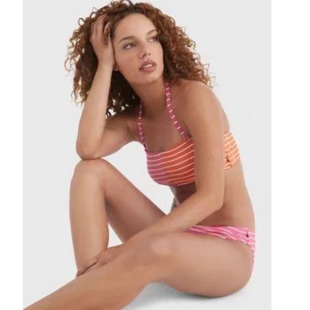Tommy Hilfiger Women's Striped Bikini Swimsuit Top Bandeau Orange Pink medium